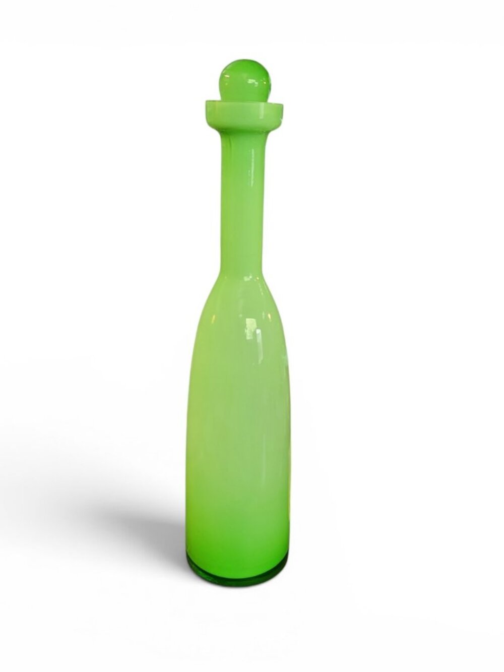 MCM Holmegaard Otto Brauer Green Cased Glass Gulvvase Bottle Decanter W Stopper